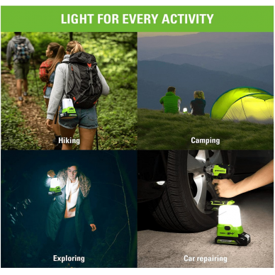 Akumuliatorinis LED šviestuvas Greenworks G24LA500, 24 V, 500 Lm , (tik įrankis) 6 Akumuliatorinis LED šviestuvas Greenworks G24LA500, 24 V, 500 Lm , (tik įrankis) 6