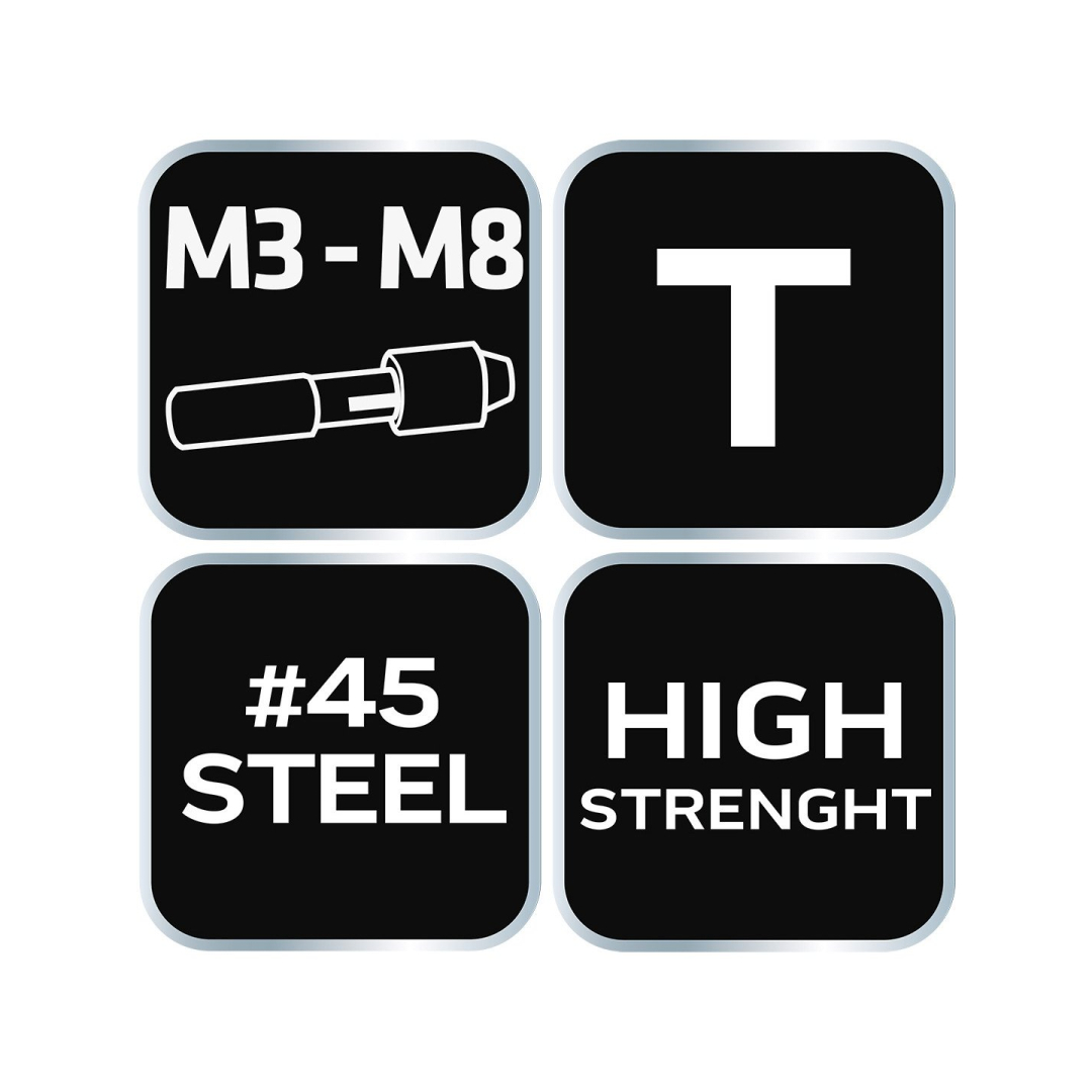 T formos rankena rankiniam sriegikliui M3 - M8 su reketu, plieninė 6 T formos rankena rankiniam sriegikliui M3 - M8 su reketu, plieninė 6