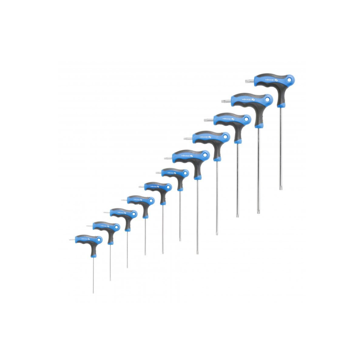 T-formos TORX raktų komplektas 10vnt T8-T45, HOGERT HT1W881 T-formos TORX raktų komplektas 10vnt T8-T45, HOGERT HT1W881