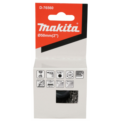 Taurės formos šveitimo šepetys Makita D-76560, 50mm, su 1/4'' šešiakampiu antgaliu 4 Taurės formos šveitimo šepetys Makita D-76560, 50mm, su 1/4'' šešiakampiu antgaliu 4