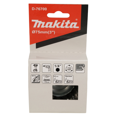 Taurės formos šveitimo šepetys Makita D-76700, 75mm, su 1/4'' šešiakampiu antgaliu 4 Taurės formos šveitimo šepetys Makita D-76700, 75mm, su 1/4'' šešiakampiu antgaliu 4