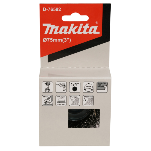 Taurės formos šveitimo šepetys Makita D-76582, 75mm, su 1/4'' šešiakampiu antgaliu 4 Taurės formos šveitimo šepetys Makita D-76582, 75mm, su 1/4'' šešiakampiu antgaliu 4