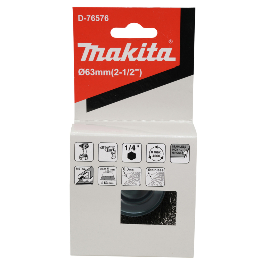 Taurės formos šveitimo šepetys Makita D-76576, 65mm, su 1/4'' šešiakampiu antgaliu 4 Taurės formos šveitimo šepetys Makita D-76576, 65mm, su 1/4'' šešiakampiu antgaliu 4