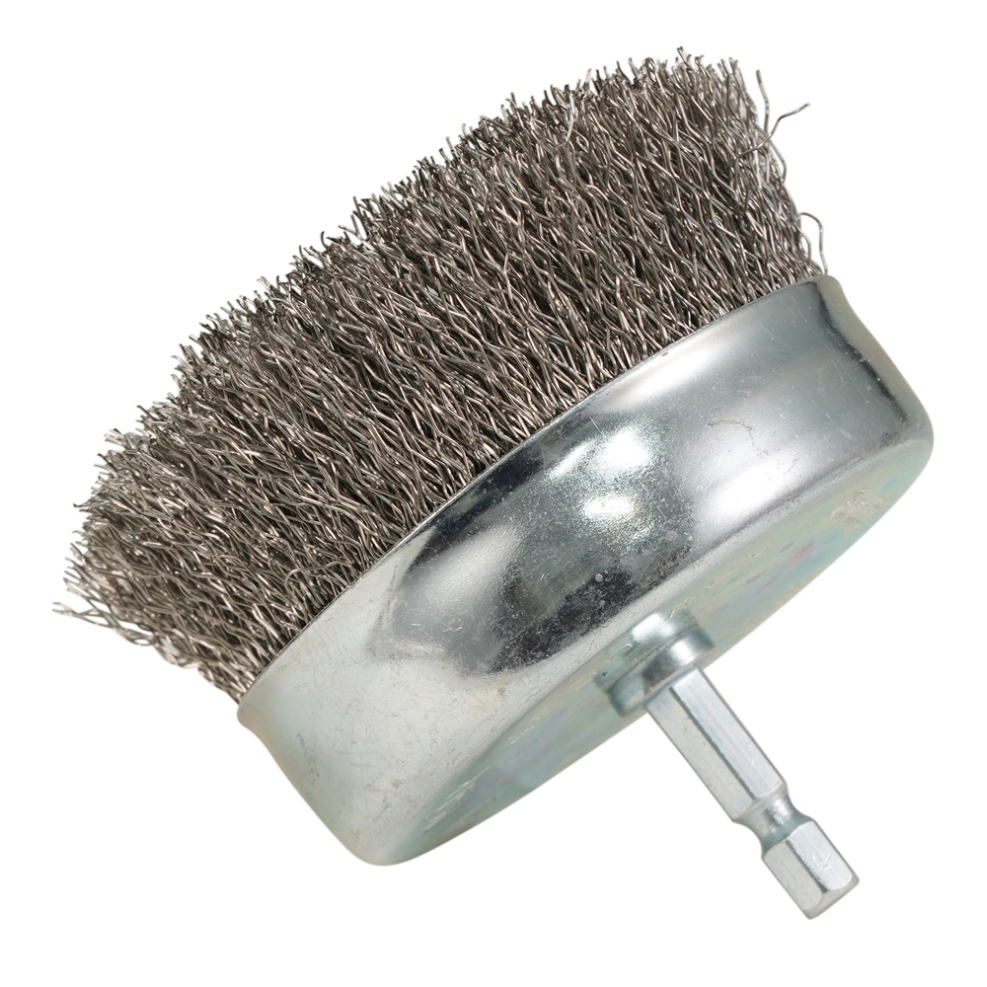 Taurės formos šveitimo šepetys Makita D-76598, 80mm, su 1/4'' šešiakampiu antgaliu 2 Taurės formos šveitimo šepetys Makita D-76598, 80mm, su 1/4'' šešiakampiu antgaliu 2