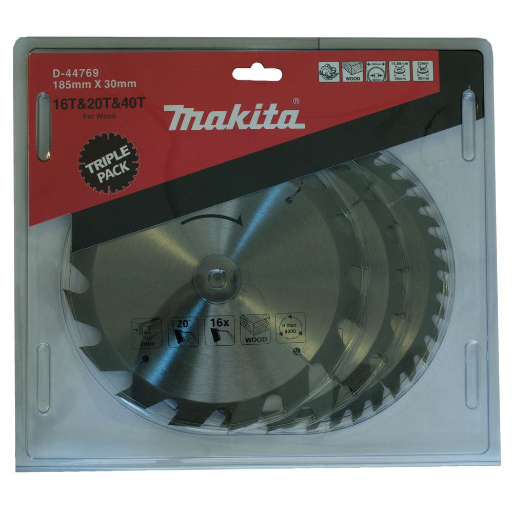 Pjovimo diskas Makita D-44769, 185X2X30mm, 20/20/18°, T16/24/40 Pjovimo diskas Makita D-44769, 185X2X30mm, 20/20/18°, T16/24/40
