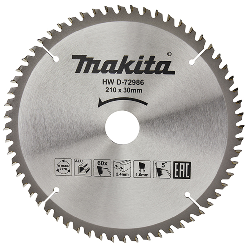 Pjovimo diskas Makita D-72986, 210X2.4X30mm, 5°, T60 Pjovimo diskas Makita D-72986, 210X2.4X30mm, 5°, T60