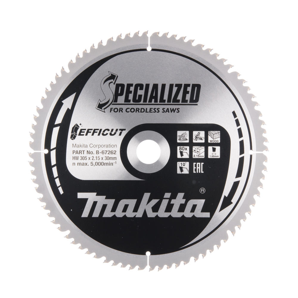 Pjovimo diskas Makita B-67262, EFFICUT 305X2.15X30mm, 10°, T80 Pjovimo diskas Makita B-67262, EFFICUT 305X2.15X30mm, 10°, T80
