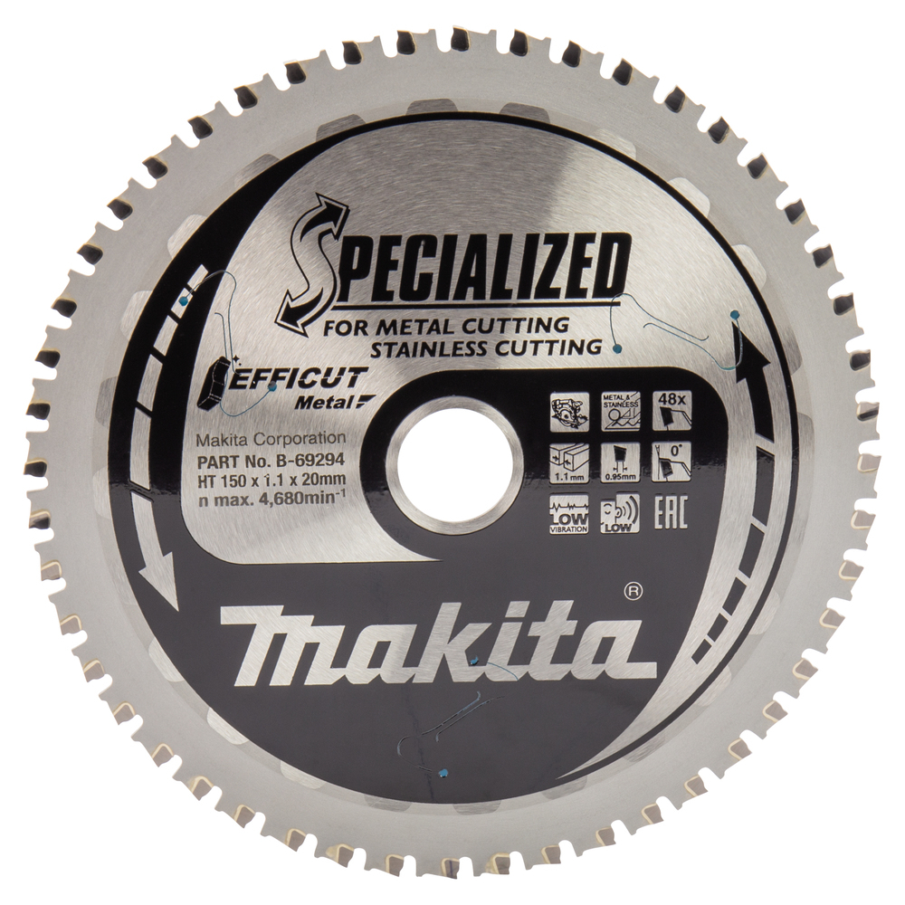 Pjovimo diskas Makita B-69294 EFFICUT METAL, 150X1.1X20mm, 0°, T48