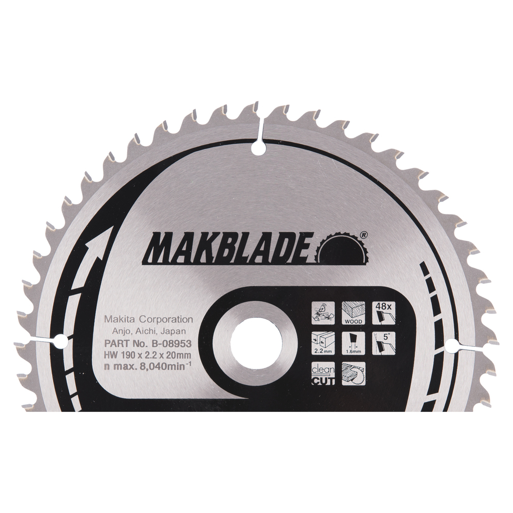 Pjovimo diskas Makita B-08953 MAKBLADE 190X2.2X20mm 5° T48 Pjovimo diskas Makita B-08953 MAKBLADE 190X2.2X20mm 5° T48