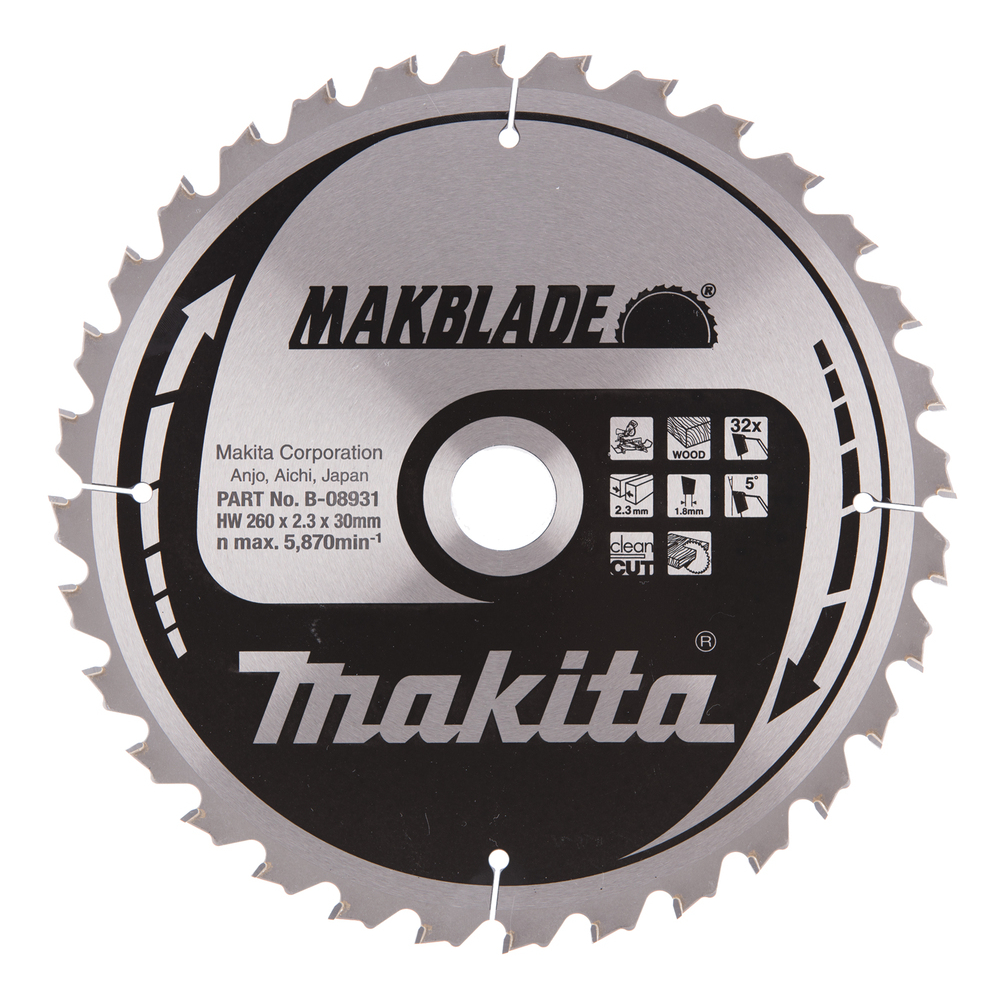 Pjovimo diskas Makita B-08931 MAKBLADE 260X2.3X30mm 5° T32 1 Pjovimo diskas Makita B-08931 MAKBLADE 260X2.3X30mm 5° T32 1