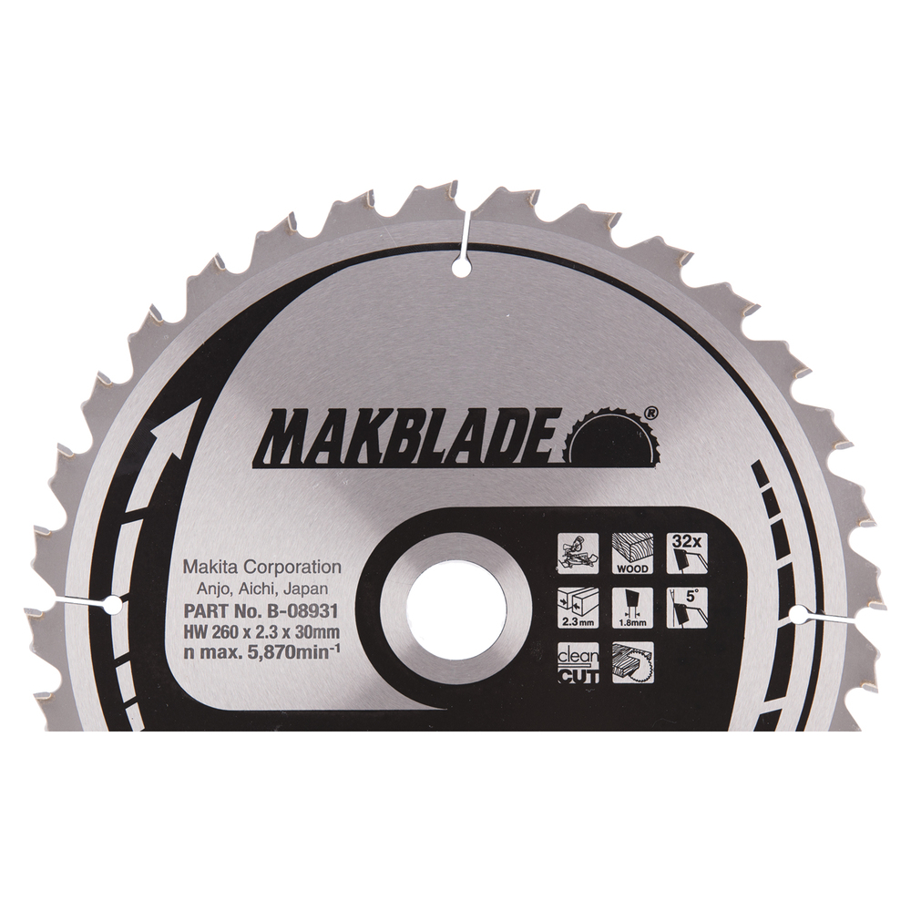 Pjovimo diskas Makita B-08931 MAKBLADE 260X2.3X30mm 5° T32 Pjovimo diskas Makita B-08931 MAKBLADE 260X2.3X30mm 5° T32