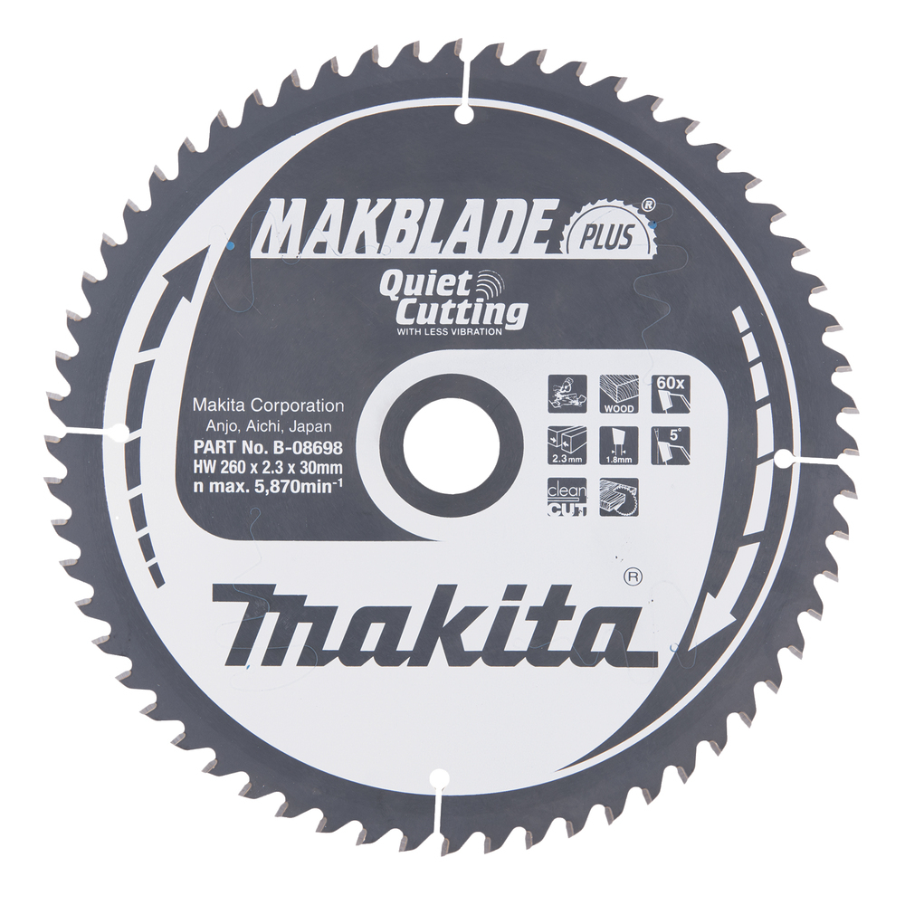 Pjovimo diskas Makita B-08698 MAKBLADE PLUS 260X2.3X30mm 5° T60 1 Pjovimo diskas Makita B-08698 MAKBLADE PLUS 260X2.3X30mm 5° T60 1
