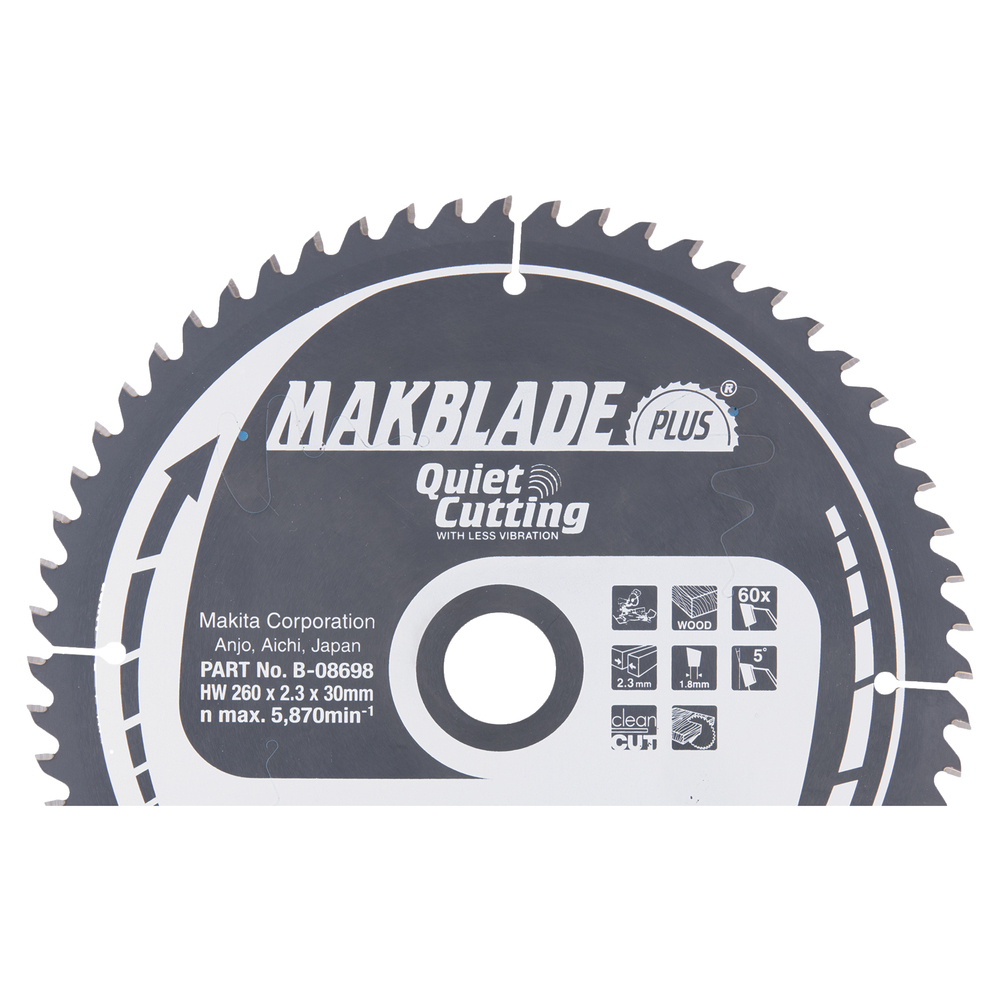 Pjovimo diskas Makita B-08698 MAKBLADE PLUS 260X2.3X30mm 5° T60 Pjovimo diskas Makita B-08698 MAKBLADE PLUS 260X2.3X30mm 5° T60