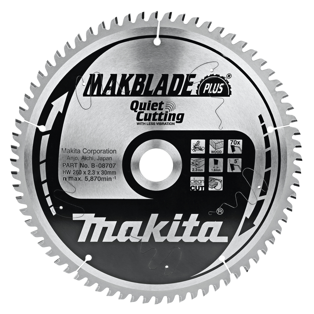 Pjovimo diskas Makita B-08707 MAKBLADE PLUS 260X2.3X30mm 5° T70 Pjovimo diskas Makita B-08707 MAKBLADE PLUS 260X2.3X30mm 5° T70