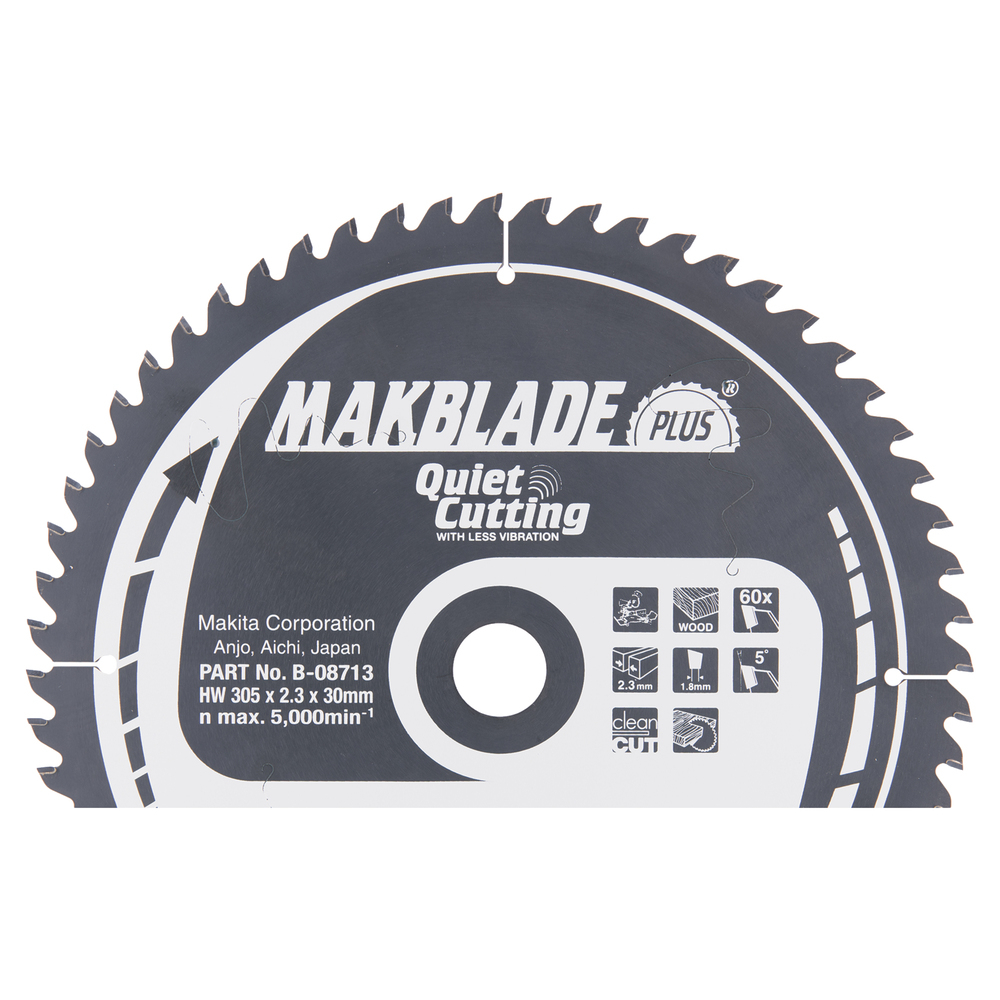 Pjovimo diskas Makita B-08713 MAKBLADE PLUS 305X2.3X30mm 5° T60 Pjovimo diskas Makita B-08713 MAKBLADE PLUS 305X2.3X30mm 5° T60