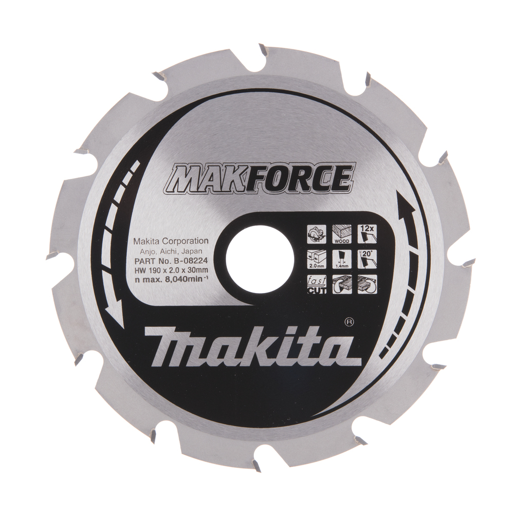 T.C.T. pjovimo diskas Makita B-08224, MAKFORCE 190X2X30mm, 20°, T12 1 T.C.T. pjovimo diskas Makita B-08224, MAKFORCE 190X2X30mm, 20°, T12 1