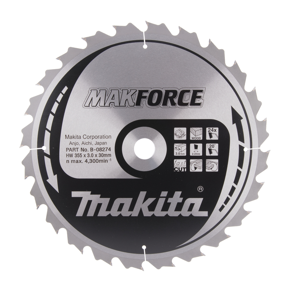 T.C.T. pjovimo diskas Makita B-08274, MAKFORCE 355X3X30mm, 20°, T24 1