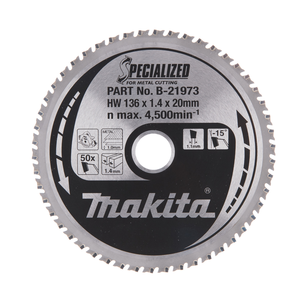 T.C.T. pjūklas Makita B-21973, SPECIALIZED 136X1.4X20mm -15° T50