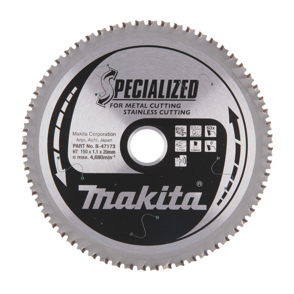 Pjovimo diskas Makita B-47173 SPECIALIZED, 150X1.1X20mm, 0°, T60 1 Pjovimo diskas Makita B-47173 SPECIALIZED, 150X1.1X20mm, 0°, T60 1
