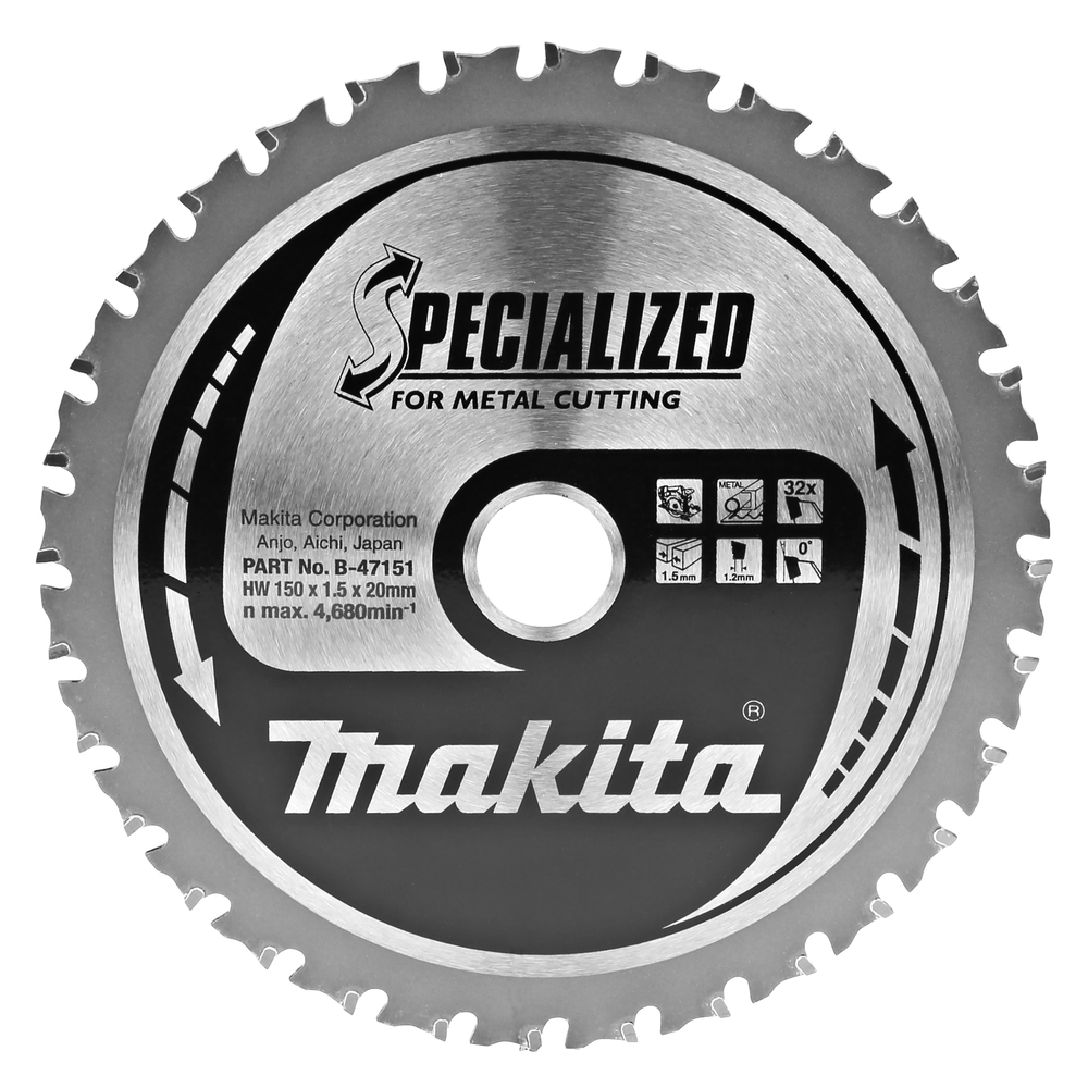 T.C.T. pjūklas SPECIALIZED 150X1.5X20mm 0° T32 Makita B-47151 T.C.T. pjūklas SPECIALIZED 150X1.5X20mm 0° T32 Makita B-47151