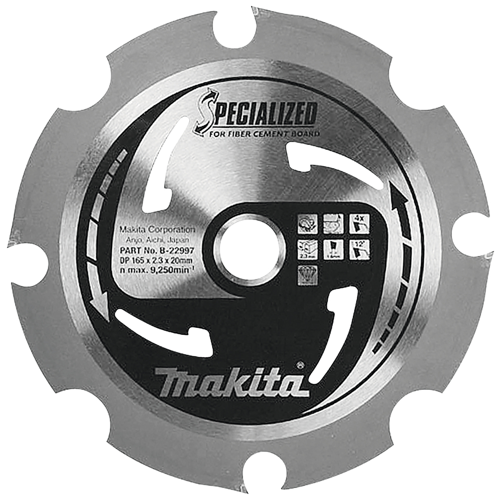 Pjovimo diskas Makita B-22997 SPECIALIZED, 165X2.3X20mm, 12°, T4 Pjovimo diskas Makita B-22997 SPECIALIZED, 165X2.3X20mm, 12°, T4
