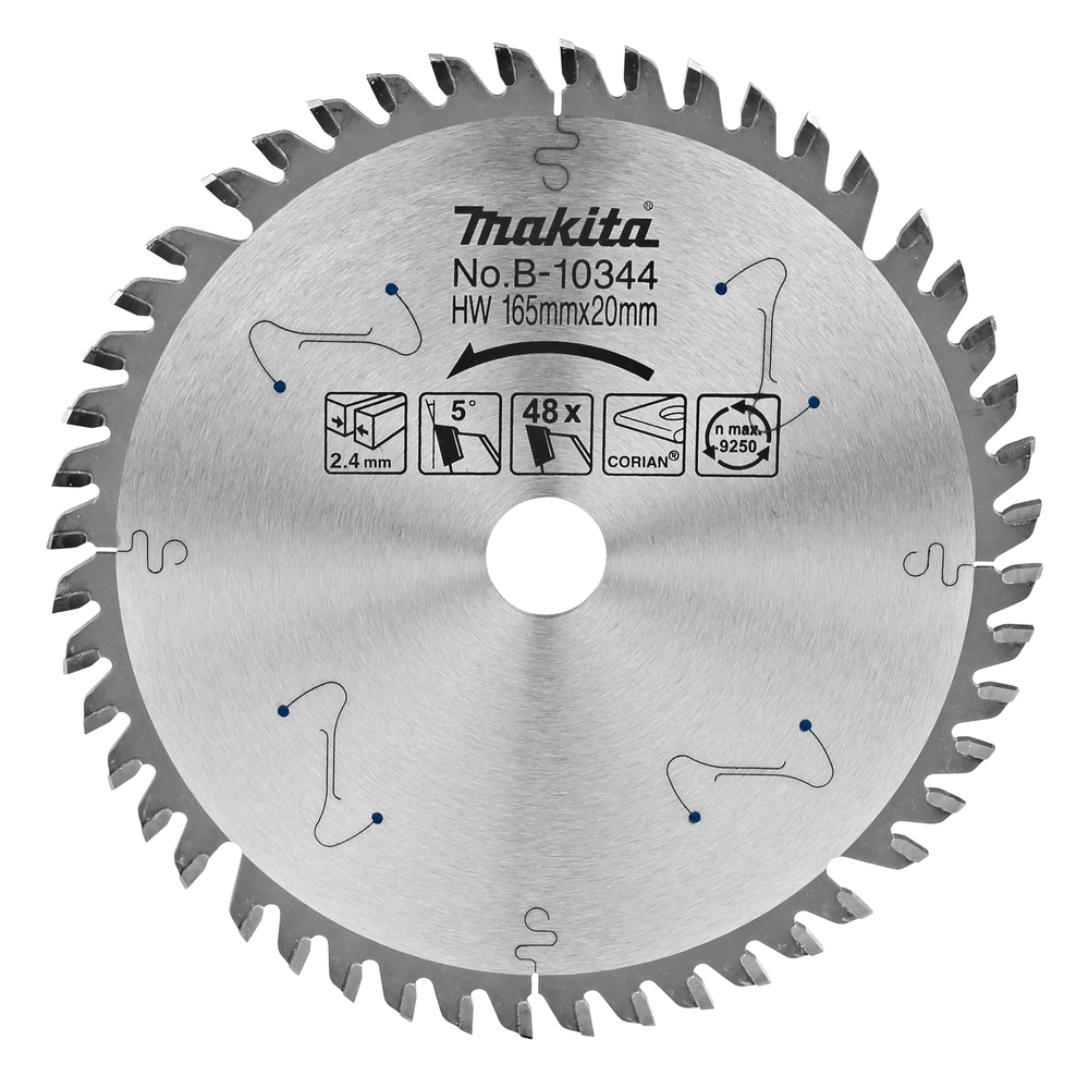 Pjovimo diskas Makita B-10344 SPECIALIZED, 165X2.4X20mm, 5°, T48 Pjovimo diskas Makita B-10344 SPECIALIZED, 165X2.4X20mm, 5°, T48