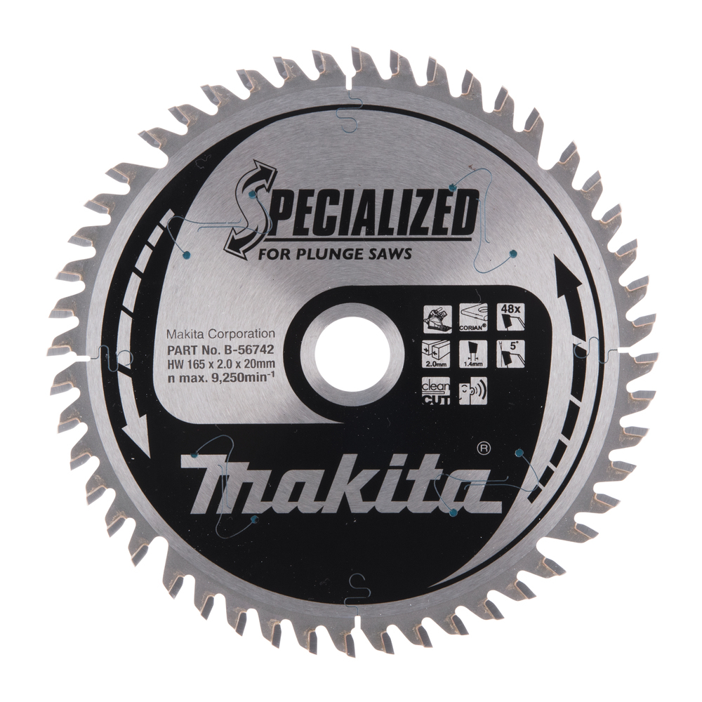 T.C.T. pjūklas SPECIALIZED 165X2X20mm 5° T48 Makita B-56742 1 T.C.T. pjūklas SPECIALIZED 165X2X20mm 5° T48 Makita B-56742 1