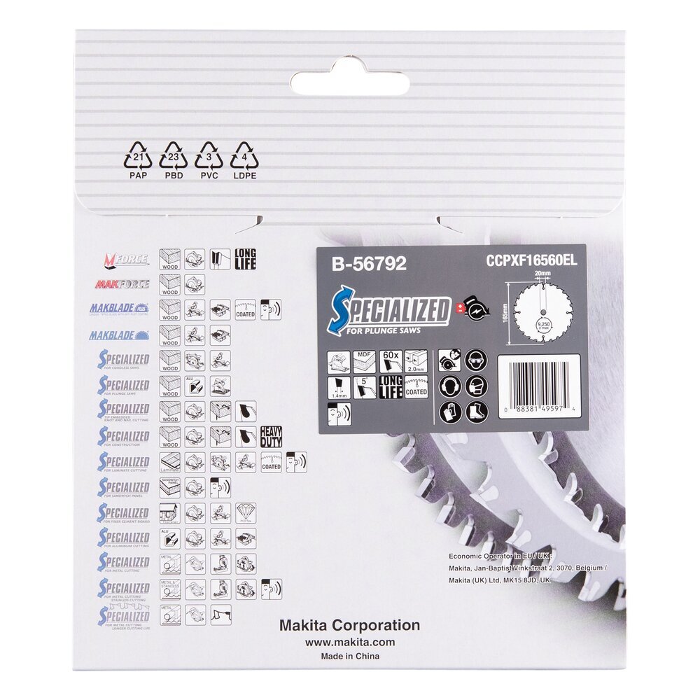 T.C.T. pjūklas Makita B-56792 SPECIALIZED 165X2X20mm 5° T60 3