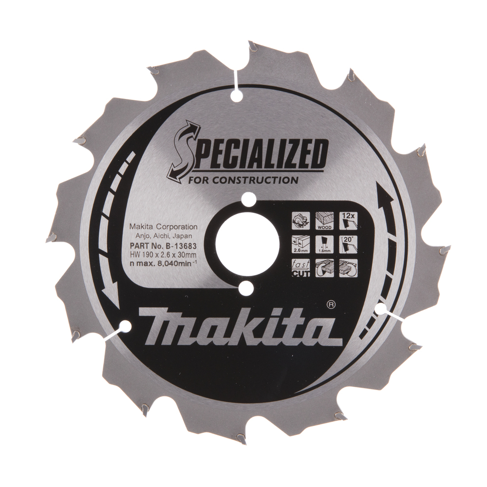 Pjovimo diskas Makita B-13683 SPECIALIZED, 190X2.6X30mm, 20°, T12  1