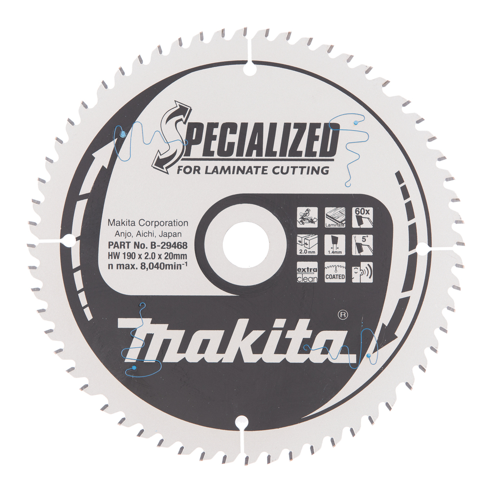 Pjovimo diskas Makita B-29468 SPECIALIZED, 190X2X20mm, 5°, T60 1 Pjovimo diskas Makita B-29468 SPECIALIZED, 190X2X20mm, 5°, T60 1