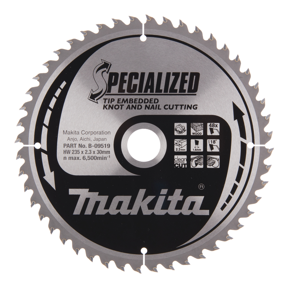 T.C.T. pjūklas SPECIALIZED 235X2.3X30mm 18° T48 Makita B-09519 1 T.C.T. pjūklas SPECIALIZED 235X2.3X30mm 18° T48 Makita B-09519 1