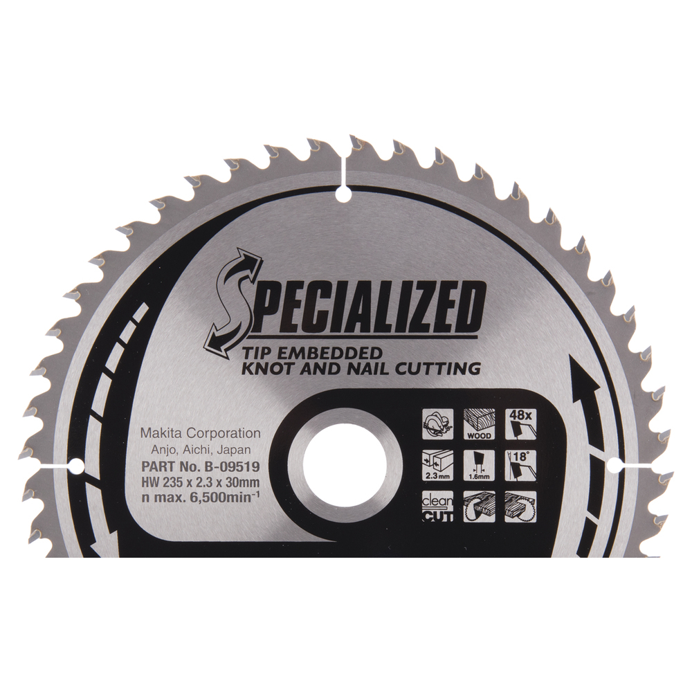 T.C.T. pjūklas SPECIALIZED 235X2.3X30mm 18° T48 Makita B-09519 T.C.T. pjūklas SPECIALIZED 235X2.3X30mm 18° T48 Makita B-09519