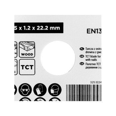 TCT ašmenys medienos pjaustymui su nagais 115 x 1,2 x 22,22 mm 3