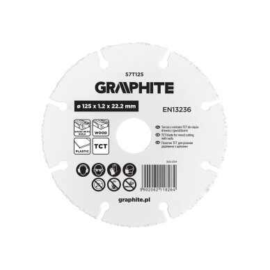 TCT ašmenys medienos pjaustymui su nagais 125 x 1,2 x 22,22 mm