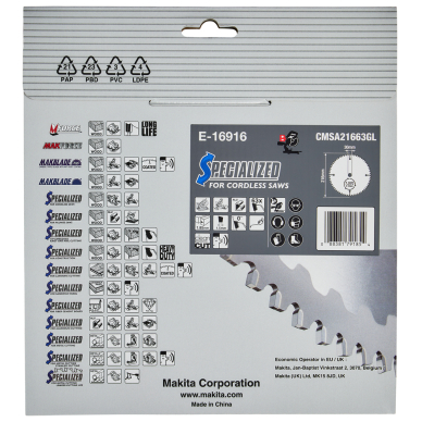 T.C.T. pjovimo diskai aliuminiui, 216 x 30 mm, 63T, EFFICUT Makita E-16916 3 T.C.T. pjovimo diskai aliuminiui, 216 x 30 mm, 63T, EFFICUT Makita E-16916 3