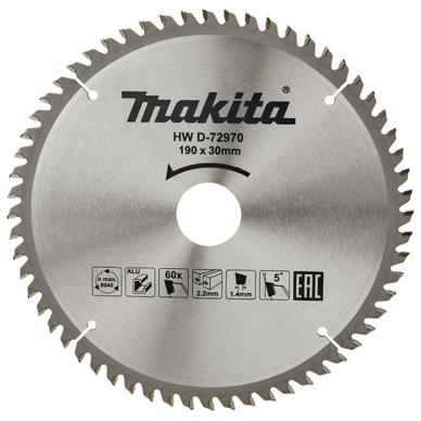 Pjovimo diskas Makita D-72970, 190X2.2X30mm, 5°, T60 Pjovimo diskas Makita D-72970, 190X2.2X30mm, 5°, T60