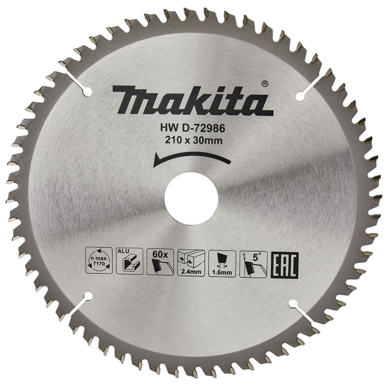 Pjovimo diskas Makita D-72986, 210X2.4X30mm, 5°, T60 Pjovimo diskas Makita D-72986, 210X2.4X30mm, 5°, T60