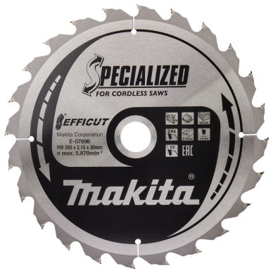 Pjovimo diskas Makita E-07696, 260X2.15X30mm, 23°, T24 Pjovimo diskas Makita E-07696, 260X2.15X30mm, 23°, T24