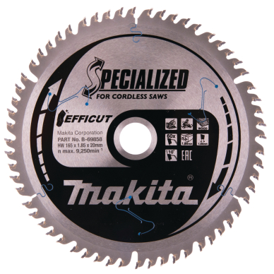 Pjovimo diskas Makita B-69858, EFFICUT 165X1.85X20mm, 10°, T60 Pjovimo diskas Makita B-69858, EFFICUT 165X1.85X20mm, 10°, T60