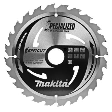 Pjovimo diskas Makita B-64191 EFFICUT, 190X1.45X30mm, 23°, T24 Pjovimo diskas Makita B-64191 EFFICUT, 190X1.45X30mm, 23°, T24