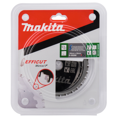 Pjovimo diskas Makita B-69266 EFFICUT METAL,136X1.1X20mm, 0°, T30 2 Pjovimo diskas Makita B-69266 EFFICUT METAL,136X1.1X20mm, 0°, T30 2