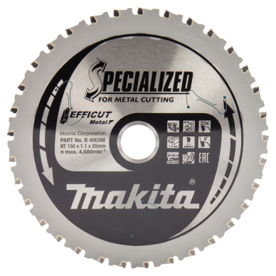 Pjovimo diskas Makita B-69288 EFFICUT METAL, 150X1.1X20mm, 0°, T33 Pjovimo diskas Makita B-69288 EFFICUT METAL, 150X1.1X20mm, 0°, T33