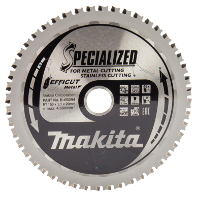 Pjovimo diskas Makita B-69294 EFFICUT METAL, 150X1.1X20mm, 0°, T48 Pjovimo diskas Makita B-69294 EFFICUT METAL, 150X1.1X20mm, 0°, T48