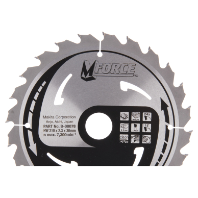T.C.T. pjūklas M-FORCE 210X2.3X30mm 15° T24 Makita B-08078 T.C.T. pjūklas M-FORCE 210X2.3X30mm 15° T24 Makita B-08078