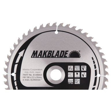 Pjovimo diskas Makita B-08953 MAKBLADE 190X2.2X20mm 5° T48 Pjovimo diskas Makita B-08953 MAKBLADE 190X2.2X20mm 5° T48
