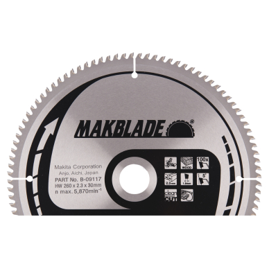 Pjovimo diskas Makita B-09117 MAKBLADE, 260X2.3X30mm, 5°, T100 Pjovimo diskas Makita B-09117 MAKBLADE, 260X2.3X30mm, 5°, T100