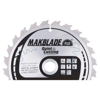 T.C.T. pjūklas MAKBLADE PLUS 190X2.2X20mm 5° T24 Makita B-08604 T.C.T. pjūklas MAKBLADE PLUS 190X2.2X20mm 5° T24 Makita B-08604
