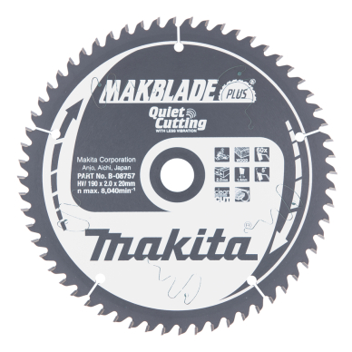 Pjovimo diskas Makita B-08757 MAKBLADE PLUS 190X2X20mm 5° T60 1 Pjovimo diskas Makita B-08757 MAKBLADE PLUS 190X2X20mm 5° T60 1