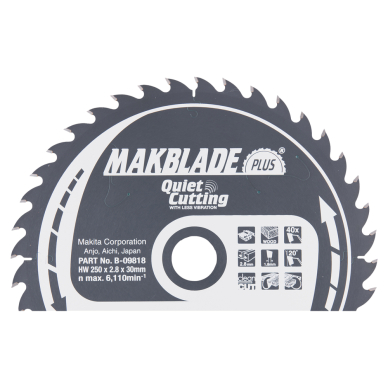 Pjovimo diskas Makita B-09818 MAKBLADE PLUS, 250X2.8X30mm, 20°, T40 Pjovimo diskas Makita B-09818 MAKBLADE PLUS, 250X2.8X30mm, 20°, T40