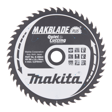 Pjovimo diskas Makita B-09824 MAKBLADE PLUS, 260X2.8X30mm, 20°, T48 1 Pjovimo diskas Makita B-09824 MAKBLADE PLUS, 260X2.8X30mm, 20°, T48 1